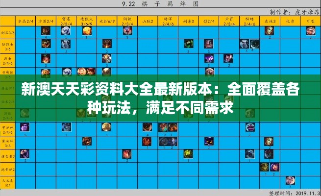 新澳天天彩资料大全最新版本：全面覆盖各种玩法，满足不同需求