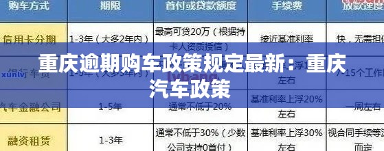 重庆逾期购车政策规定最新：重庆汽车政策 