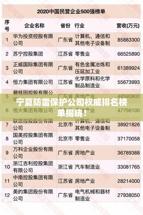 宁夏防雷保护公司权威排名榜单揭晓！