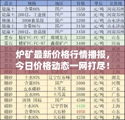 炉矿最新价格行情播报，今日价格动态一网打尽！