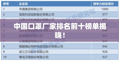中国口罩厂家排名前十榜单揭晓！