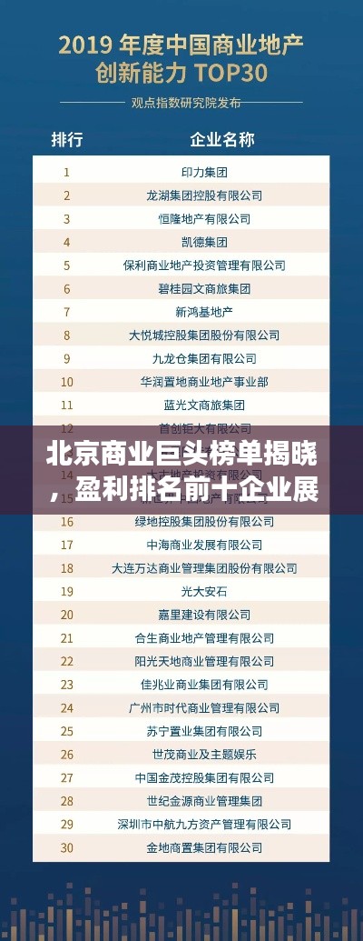 北京商业巨头榜单揭晓，盈利排名前十企业展现强大实力