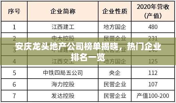 安庆龙头地产公司榜单揭晓，热门企业排名一览