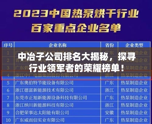 中冶子公司排名大揭秘，探寻行业领军者的荣耀榜单！