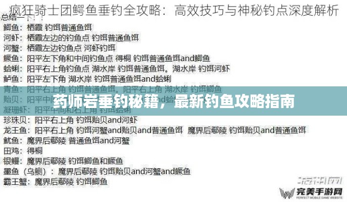 药师岩垂钓秘籍，最新钓鱼攻略指南
