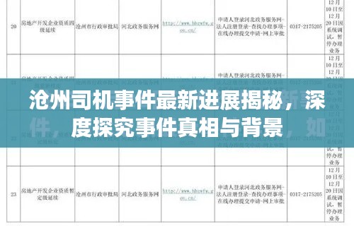沧州司机事件最新进展揭秘，深度探究事件真相与背景