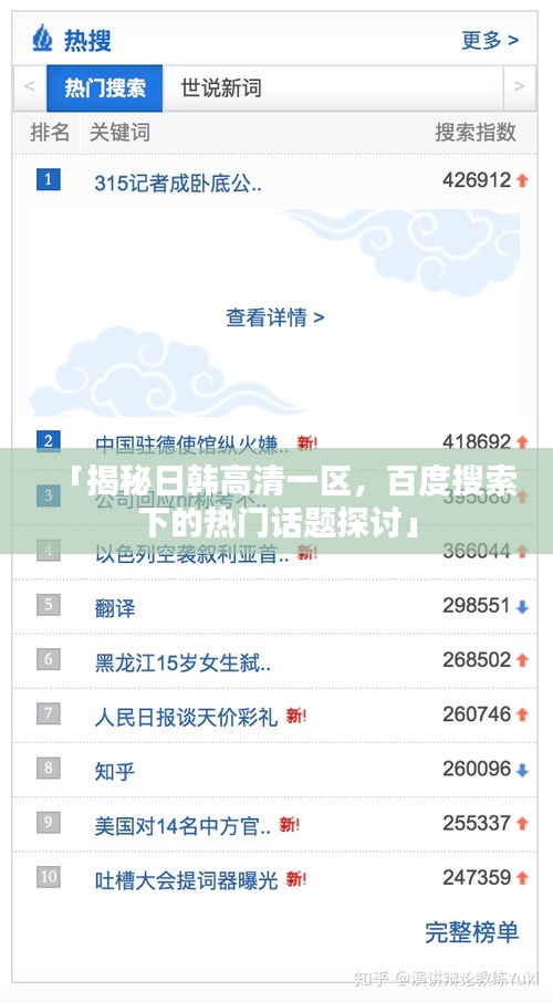 「揭秘日韩高清一区，百度搜索下的热门话题探讨」