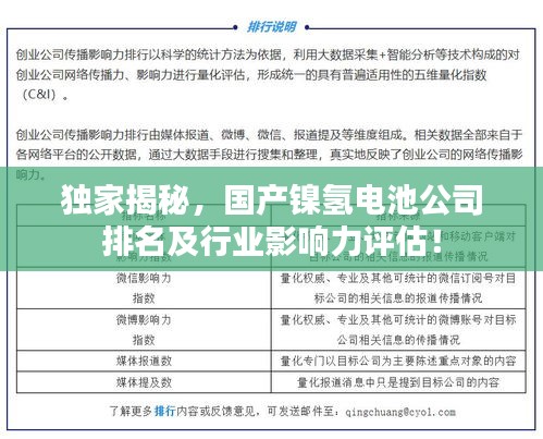 独家揭秘，国产镍氢电池公司排名及行业影响力评估！