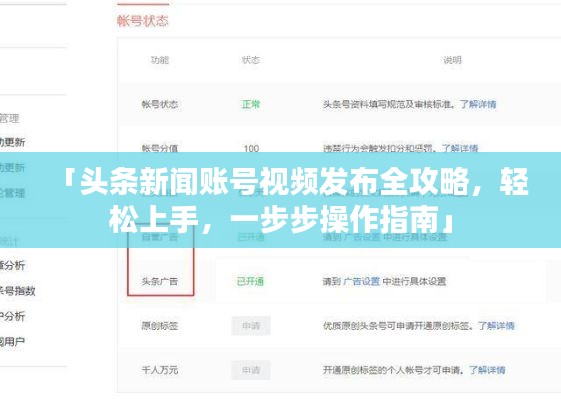 「头条新闻账号视频发布全攻略，轻松上手，一步步操作指南」