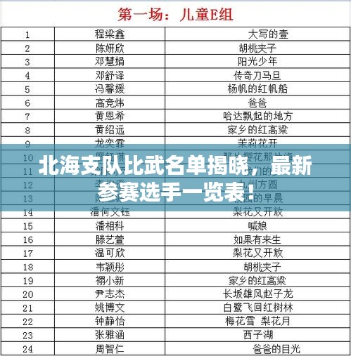 北海支队比武名单揭晓，最新参赛选手一览表！