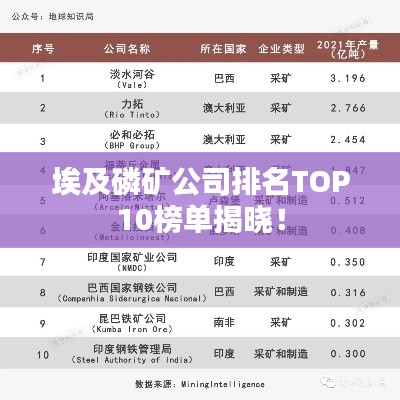 埃及磷矿公司排名TOP10榜单揭晓！