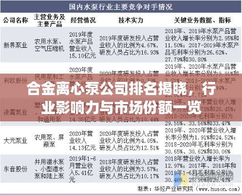 合金离心泵公司排名揭晓，行业影响力与市场份额一览